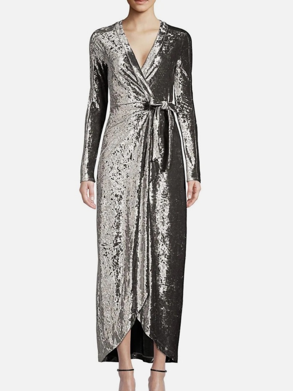 Silver Velvet Wrap Maxi Dress - Women
